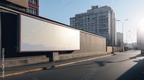 Mockup of an empty, blank billboard horizontal poster on the side of a building. Generative AI.