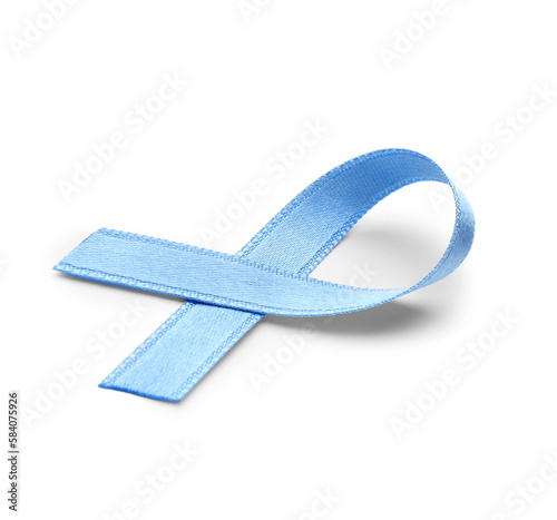 Blue awareness ribbon isolated on white background. Prostate cancer concept