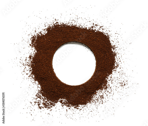 Frame made of coffee powder isolated on white background