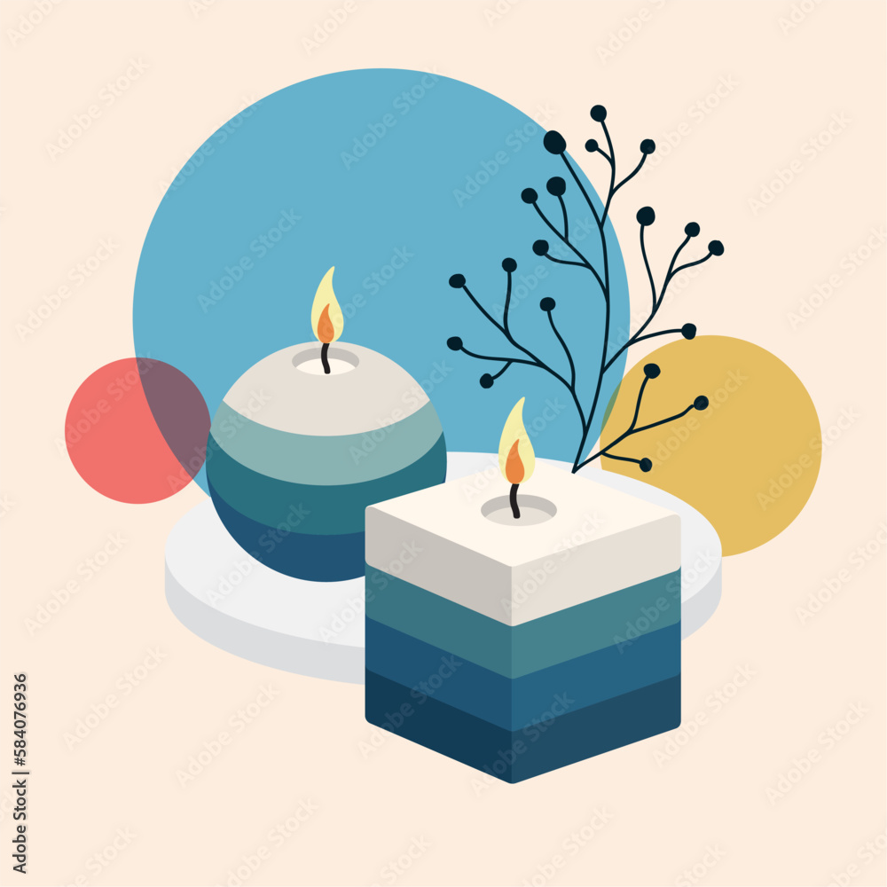 Group of candles for amoratherapy and leaves Vector Group of candles for amoratherapy and leaves Vector