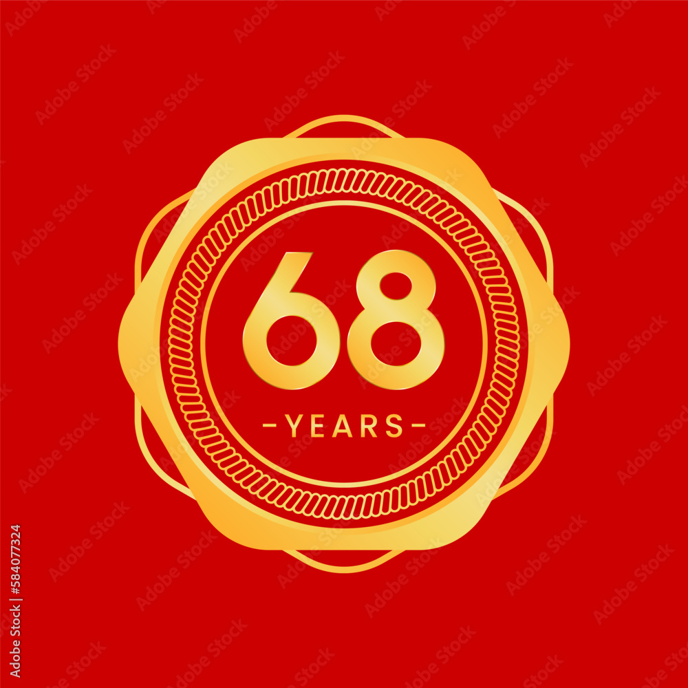 68 years anniversary, gold hexagon anniversary template with circular rope
