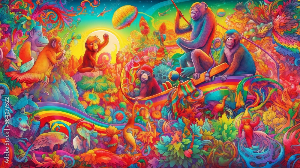 Obraz premium AI generated Art of monkeys illustration