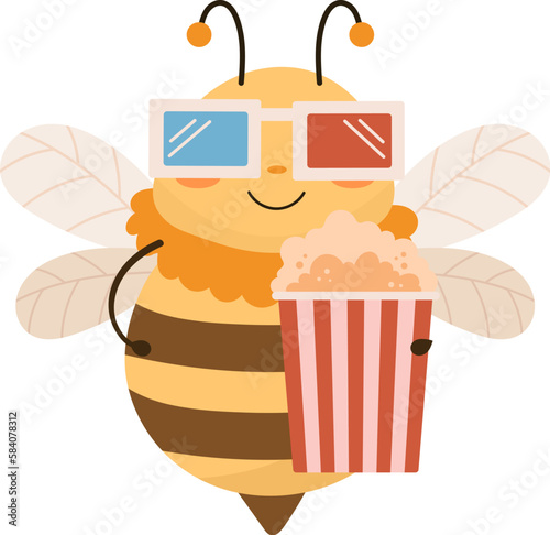 Bee With Popcorn And 3d Glasses