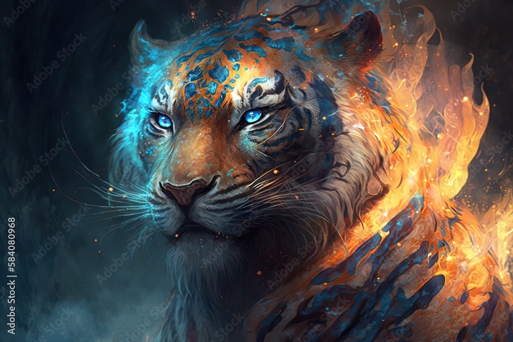The Guardian of Fire and Ice: A Mystical Fantasy Tiger Generative AI