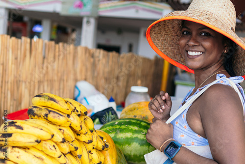 Beautiful woman at farmer's market photo