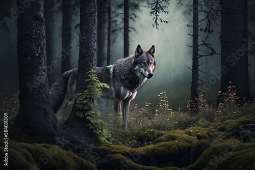 Wandering the Forbidden Forests – Encounters with Wild Wolves Generative AI © pngking