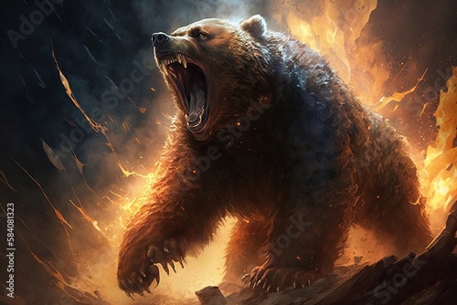 Whirlwind Havoc Ensued with Flaming Eagerness: The Brazen Roar Of The Tenacious Furious Bear Generative AI photo