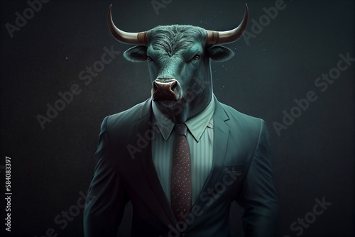 strong bull stock broker in a suit and tie, generative AI