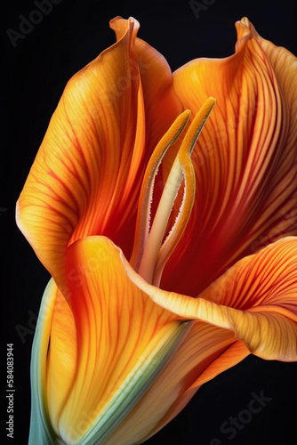 beautiful clean close up macro photo of an orange lily flower in a studio made with generative AI