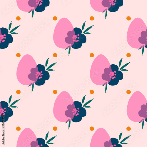 Easter seamless repeating pattern with pink eggs and dots. Background or texture for fabric, wallpaper, textile, apparel, wrapping, scrapbooking, tags, cover, cards, invitation