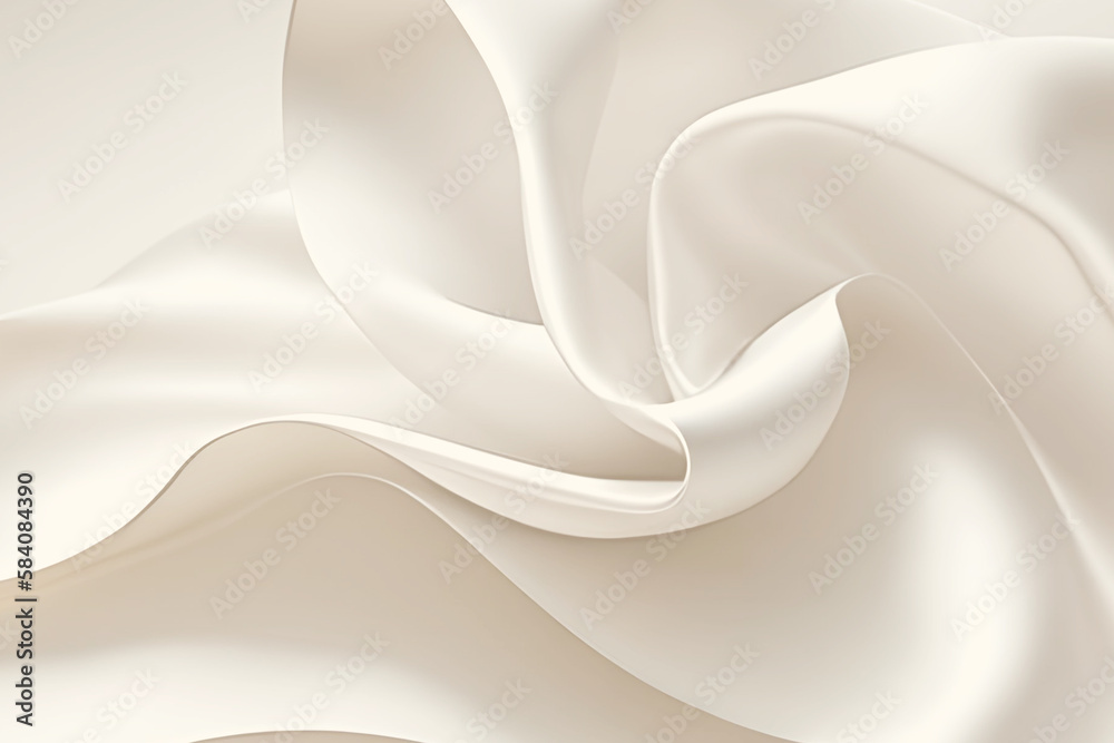 The softness of a white silk textured fabric background is enhanced by the flowing waves of satin, creating an elegantly beautiful design.