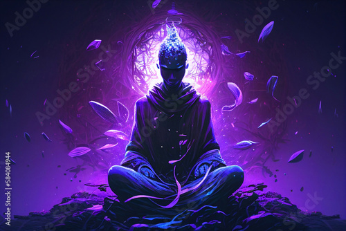 yoga in the lotus position meditation purple, generative AI