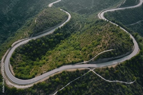 Aerial view of a winding road engineering wallpaper made by generative ai