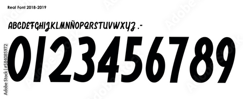 font vector team 2018 - 2019 kit sport style font. real madrid home font. football style Retro font. sports style letters and numbers for soccer team