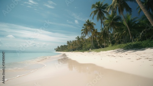 Ocean Oasis: A Serene Tropical Beach with Crystal Clear Water and Palm Trees, AI-Generated