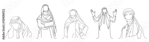 Set of drawn Arabian men on white background