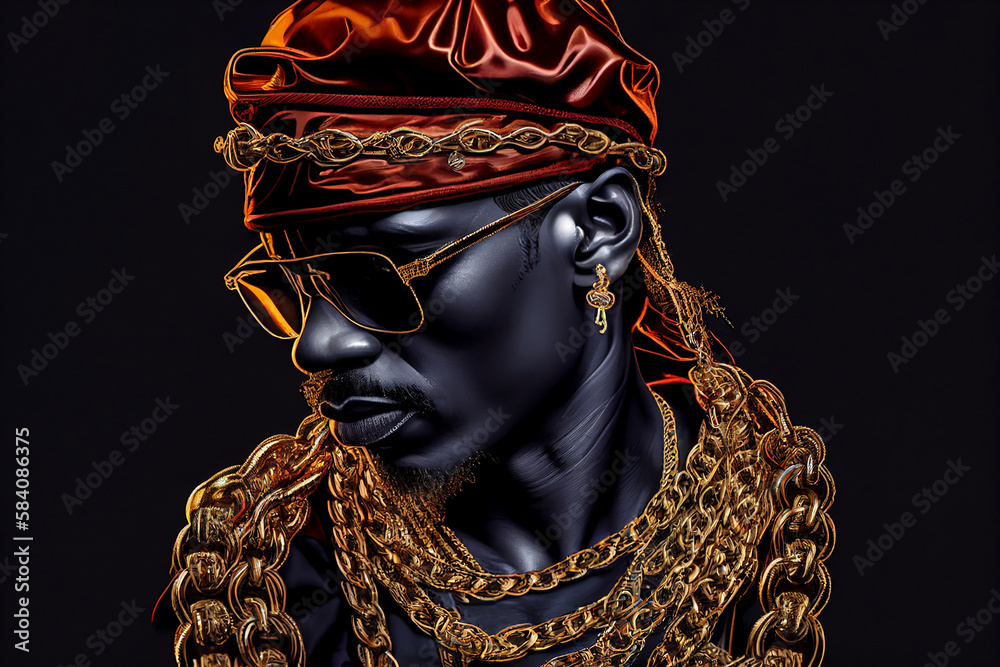 portrait of a rapper in gold chains and sunglasses, Generative AI - obrazy, fototapety, plakaty 