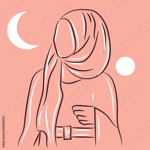 Drawn Arabian woman on beige background