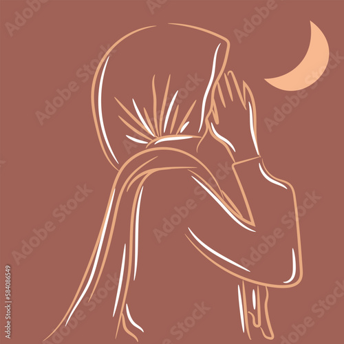 Drawn Arabian woman on brown background