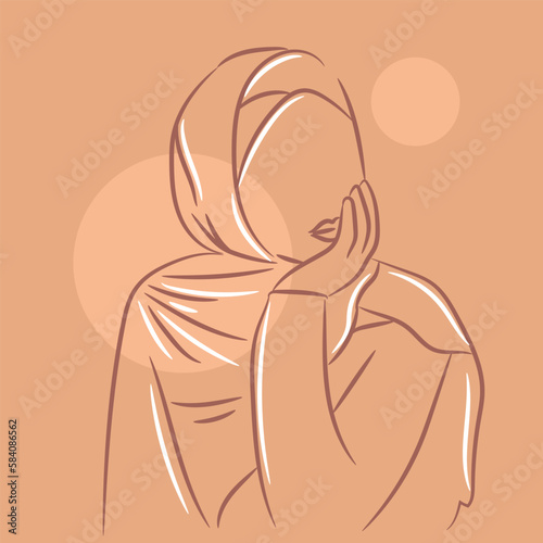 Drawn Arabian woman on beige background