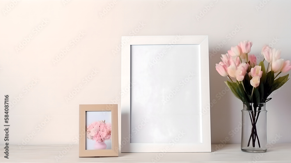 Blank photo frame on a table mockup (ai generated) Blank photo frame on a table mockup (ai generated)