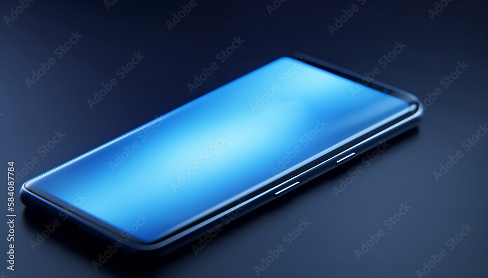 blue mobile phone with screen, no logo with empty space, generative ai blue mobile phone with screen, no logo with empty space, generative ai