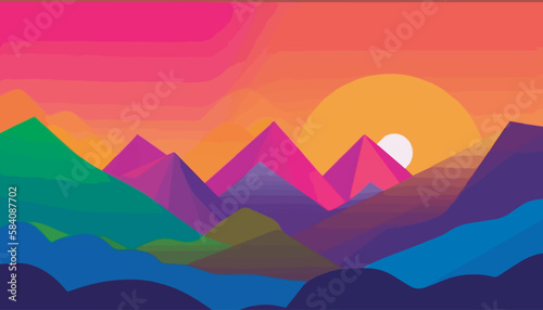 Pride Mountain Horizon. The picture conveys a sense of openness, inclusivity, and diversity, making it an ideal choice for projects promoting LGBTQ+ themes. Pride flag colors.