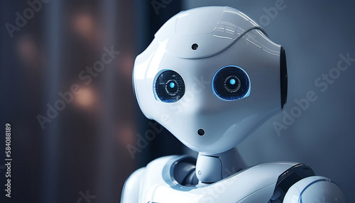 surprised blue screen white robot cyborg, generative ai 