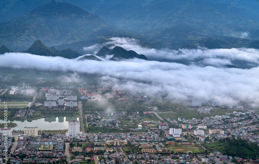 Cloud valley in the mountains in Lai Chau city, Vietnam