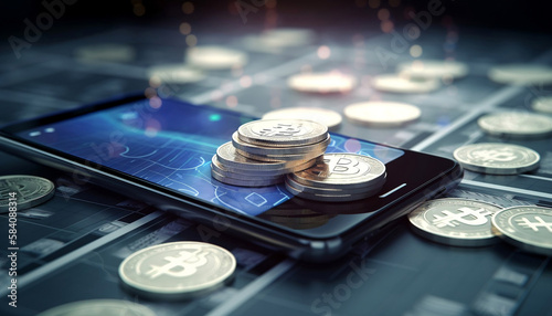 bitcoin metal gold symbol crypto currency, money coins, generative AI