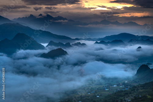 Cloud valley in the mountains in Lai Chau city, Vietnam