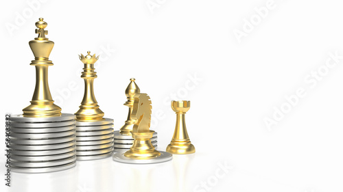 The gold chess and coins on white background for Business concept 3d rendering
