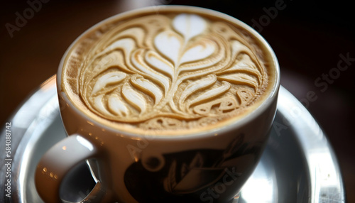 warm cup of coffee latte art close up Generative AI