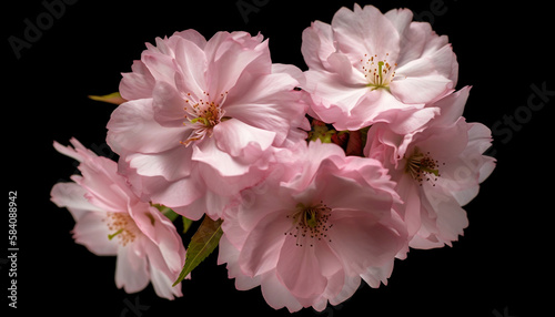 blossom pink flowers Japanese Sakura in spring on a black background, generative AI
