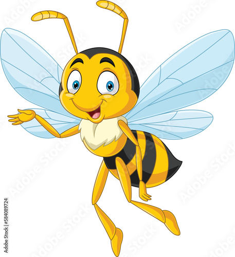 Cartoon happy bee on white background