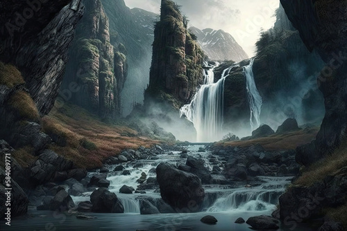 waterfall in the mountains- made with generative ai