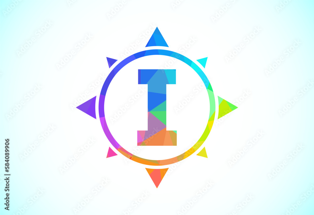Polygonal alphabet I in a compass. Low poly style compass logo sign symbol. Vector logo design Polygonal alphabet I in a compass. Low poly style compass logo sign symbol. Vector logo design