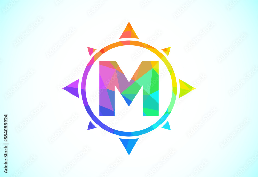 Polygonal alphabet M in a compass. Low poly style compass logo sign symbol. Vector logo design Polygonal alphabet M in a compass. Low poly style compass logo sign symbol. Vector logo design