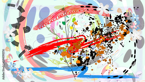 Abstract digital colour painting  background and texture  design by use drawing on canvas style use brush stroke  stream line  splash and dot painting