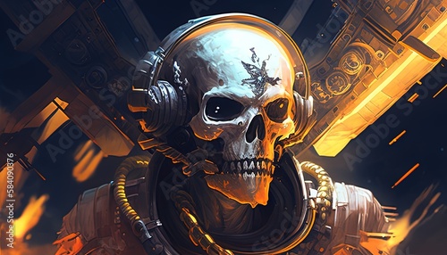 skull space pirate, digital art illustration, Generative AI