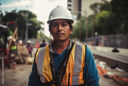 Obraz na plátně Latin American construction worker in construction site