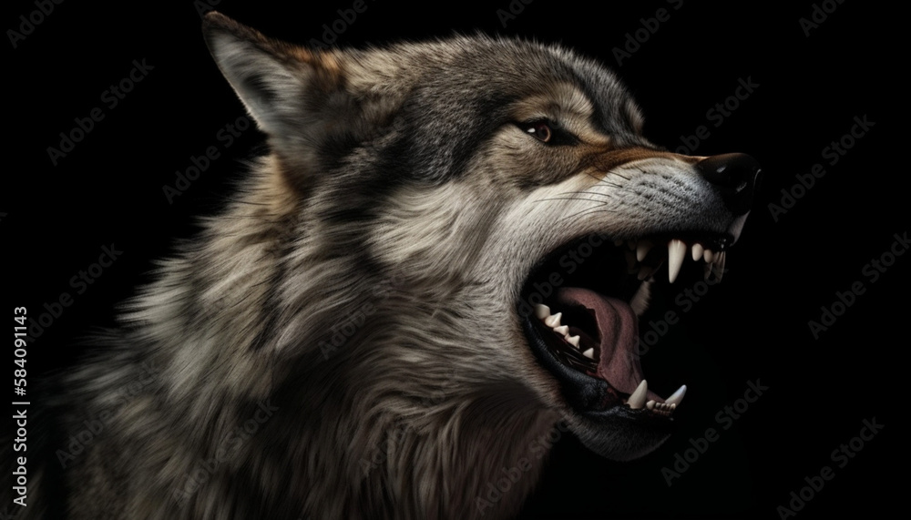 Fototapeta brown quick wolf in the meadows, fierce, fangs, angry, strong