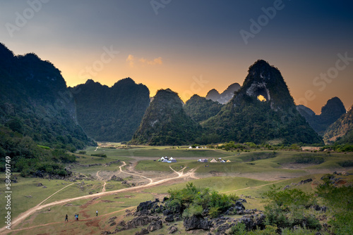 Fototapeta The stunning and unique view in a limestone valley in the province of Cao Bang,