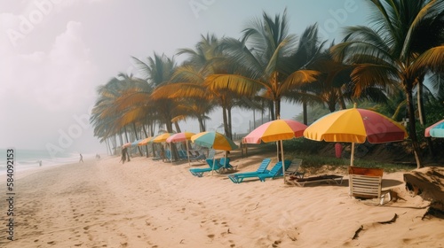 Paradise Found: A Beach Scene with Swaying Palms and Soft Sand, AI Generative 