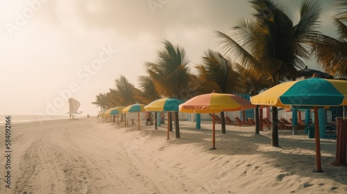The Ultimate Getaway  A Beach with Colorful Umbrellas and Golden Sand  AI Generative 