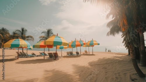 Beach Serenade  Palm Trees and Sun-kissed Sand  AI Generative 