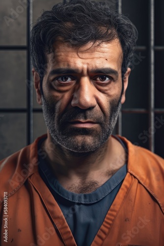 portrait mugshot of a Serious Middle eastern man looking at the camera. generative AI