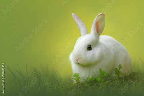 white rabbit on green grass, AI Generative