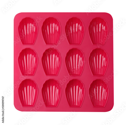 Red baking mold for madeleine cookies isolated on white, top view © New Africa