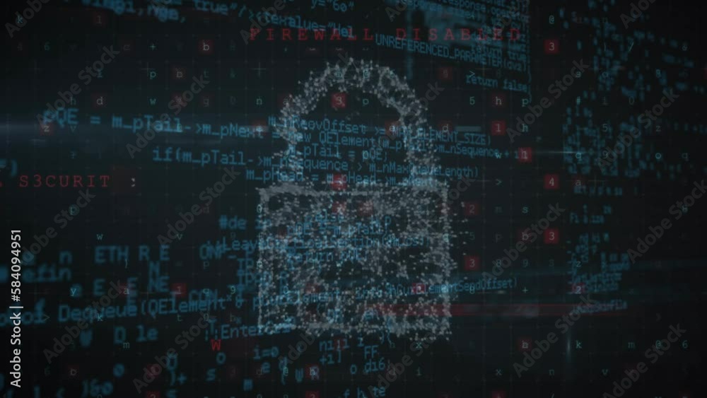 Animation of padlock and data processing on black background Animation of padlock and data processing on black background